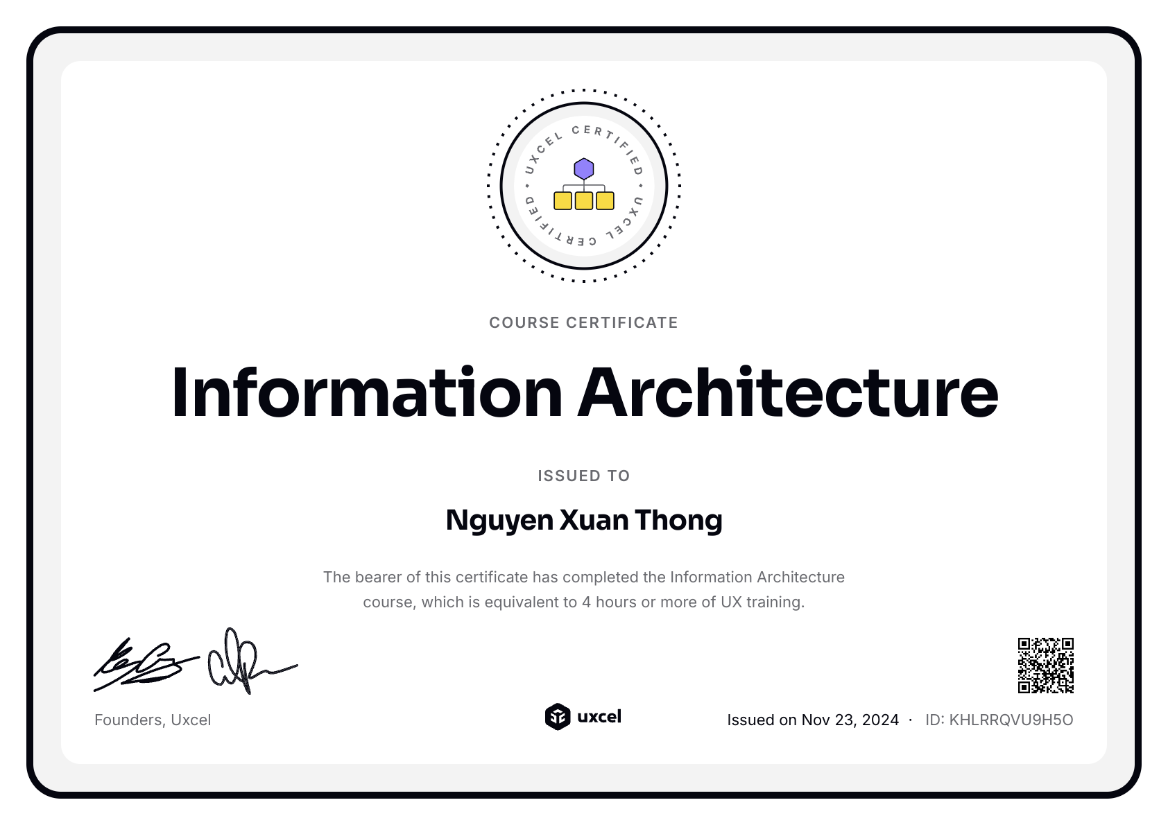 Nguyen Xuan Thong's certificate